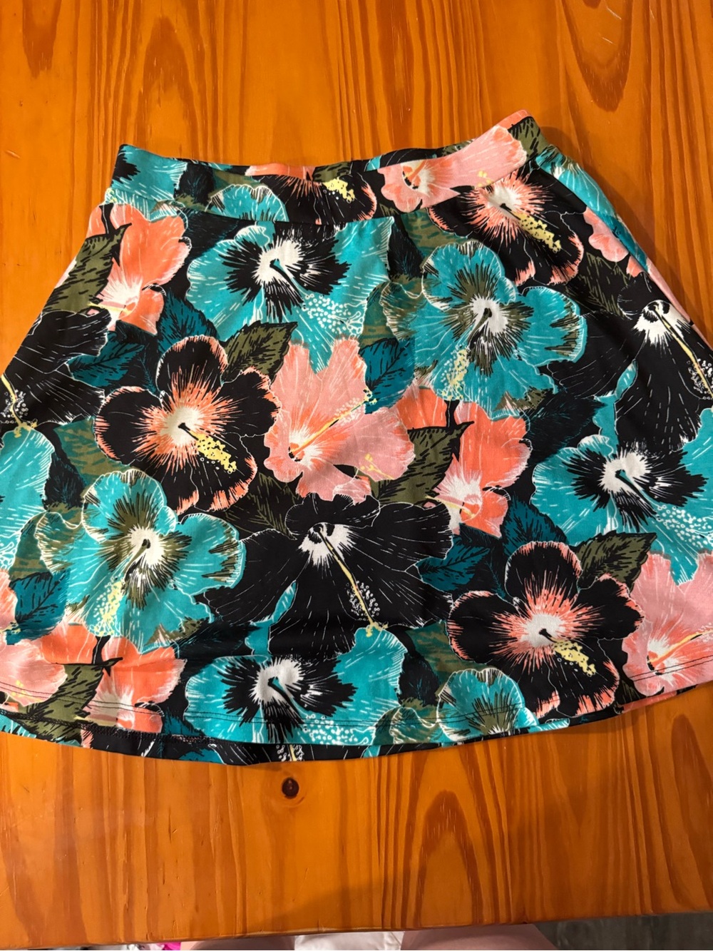 H&M Floral Skater Skirt in Teal, Coral & Black